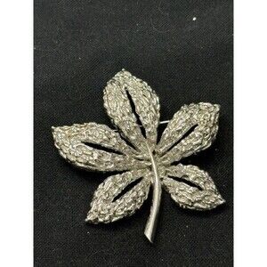 Vintage CROWN TRIFARI Brushed Leaf Spray Silver Tone Brooch